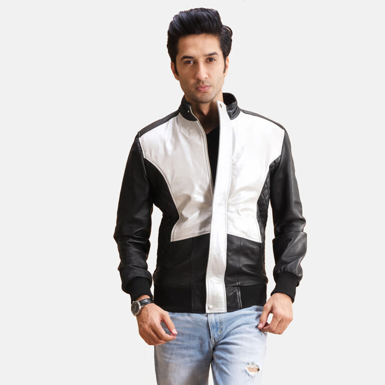 Mens Spade Silver Black Leather Bomber Jacket 1-1493290513942